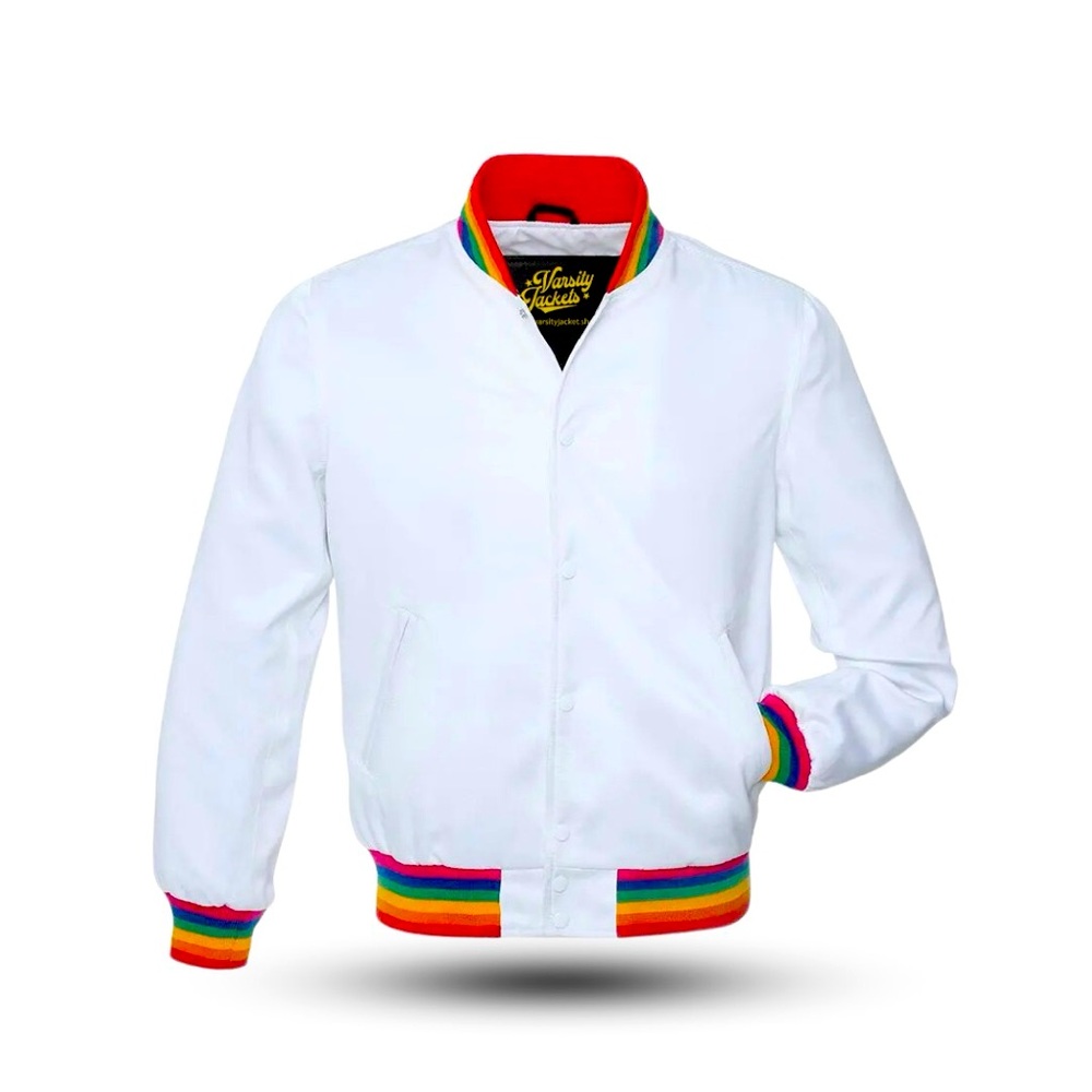 Baseball Letterman College Varsity White Satin Bomber Handmade Jacket men, women